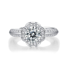 Silverbene 1 Carat (Certificate Included) Beautiful Moissanite CZ Flower 925 Sterling Silver Adjustable Ring