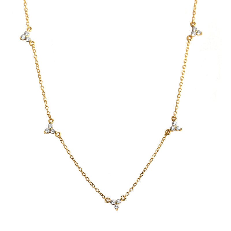 Silverbene 18k Gold Three Leaf Zircon Flower Necklace in 925 Sterling Silver & 18k Gold Plating