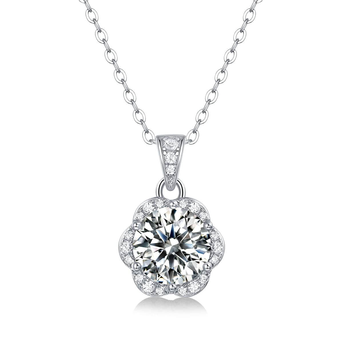 Silverbene 2 ct ( Certificate Included ) Sweet Moissanite CZ Flower 925 Sterling Silver Necklace