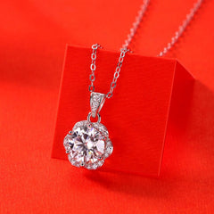 Silverbene 2 ct ( Certificate Included ) Sweet Moissanite CZ Flower 925 Sterling Silver Necklace