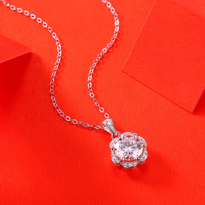 Silverbene 2 ct ( Certificate Included ) Sweet Moissanite CZ Flower 925 Sterling Silver Necklace