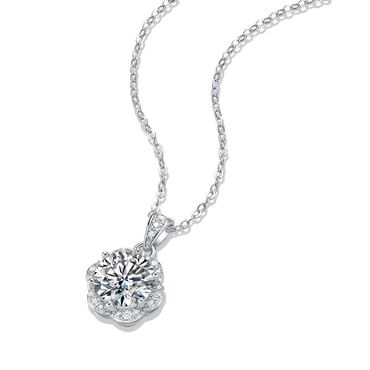 Silverbene 2 ct ( Certificate Included ) Sweet Moissanite CZ Flower 925 Sterling Silver Necklace