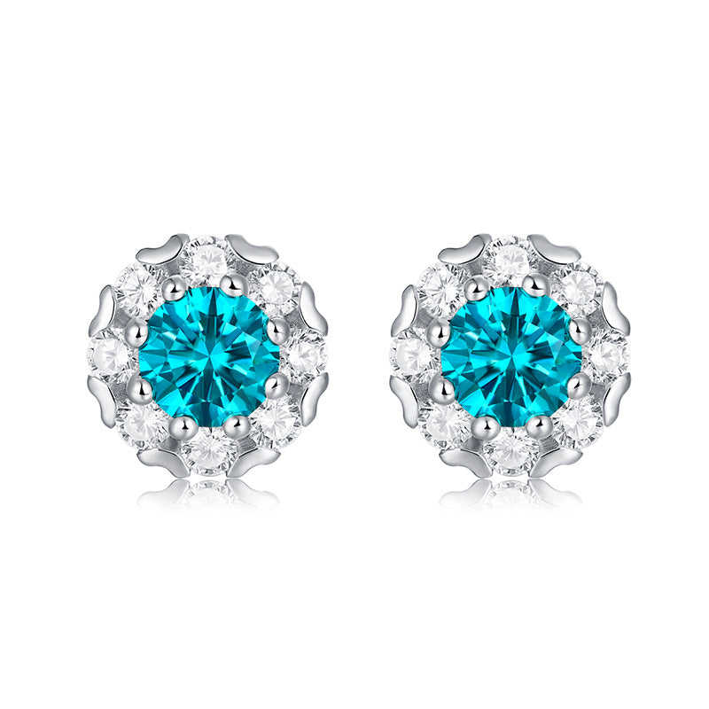 Image of the 0.5ct Blue Round Cut Moissanite Earrings in 925 Sterling Silver in white background front view