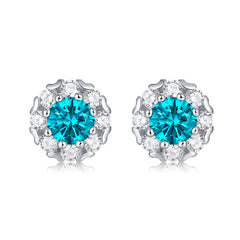 Image of the 0.5ct Blue Round Cut Moissanite Earrings in 925 Sterling Silver in white background front view