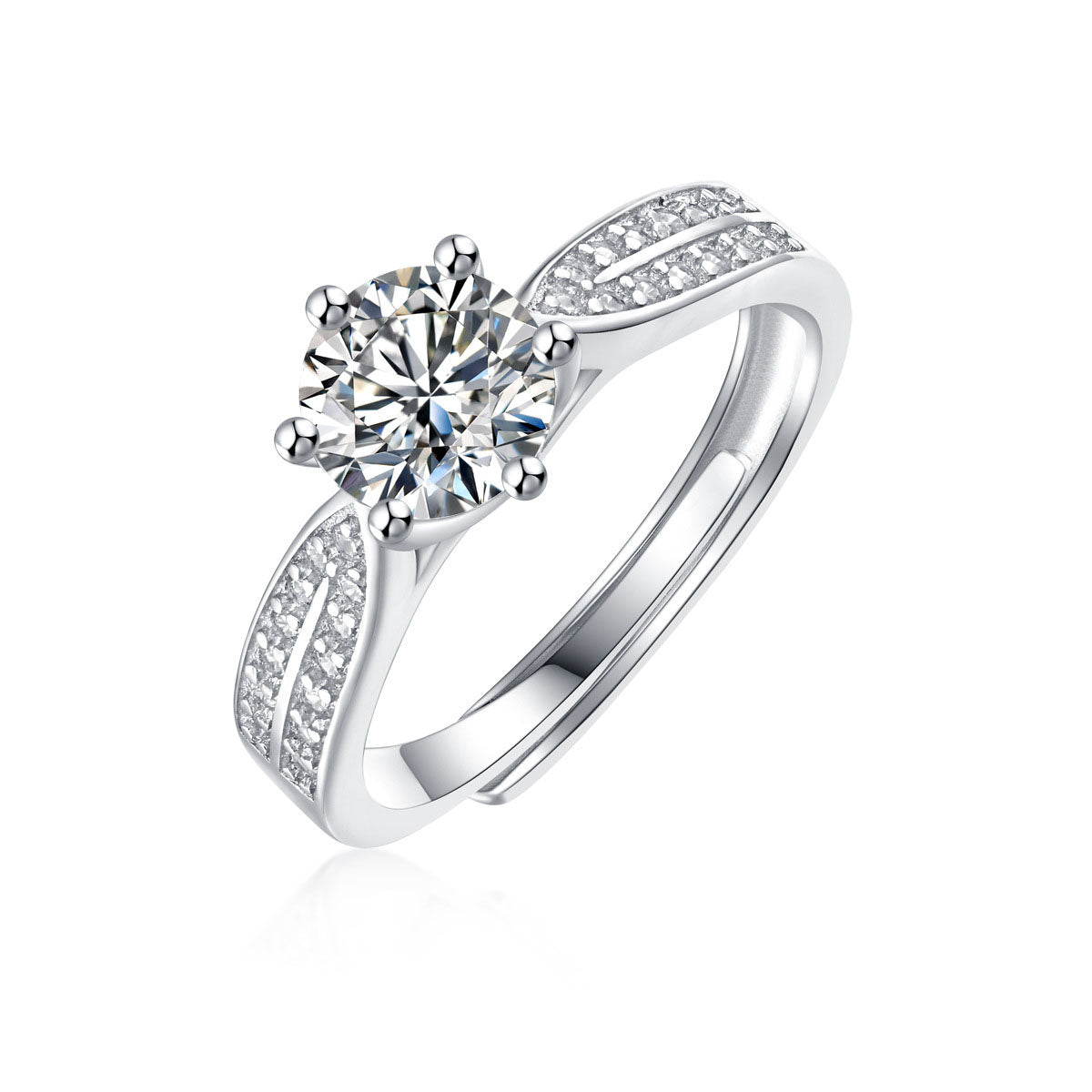 1ct Moissanite Frosted Band Adjustable Engagement Ring in 925 Sterling Silver on a white background