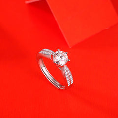 1ct Moissanite Frosted Band Adjustable Engagement Ring in 925 Sterling Silver on a red background