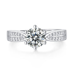 1ct Moissanite Frosted Band Adjustable Engagement Ring in 925 Sterling Silver on a white background top view