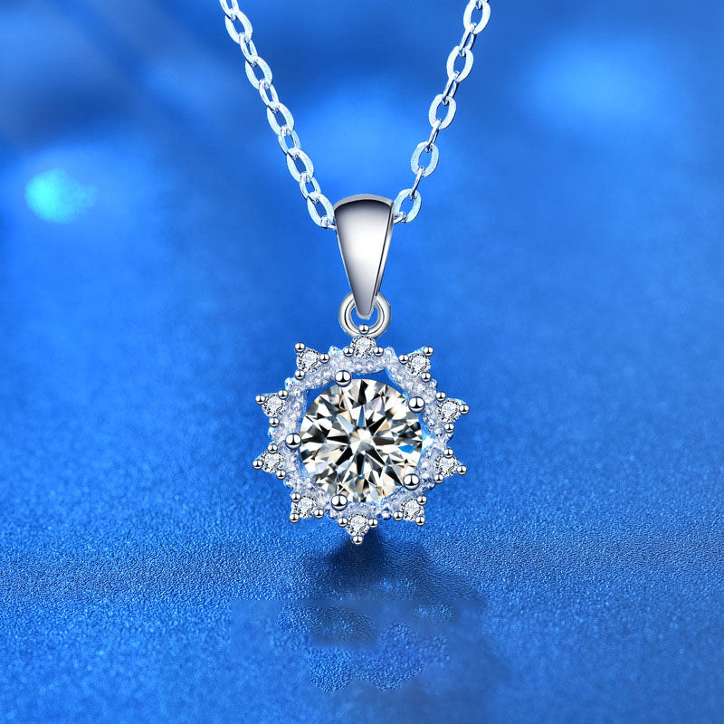 1ct Moissanite Sunflower Necklace in 925 Sterling Silver