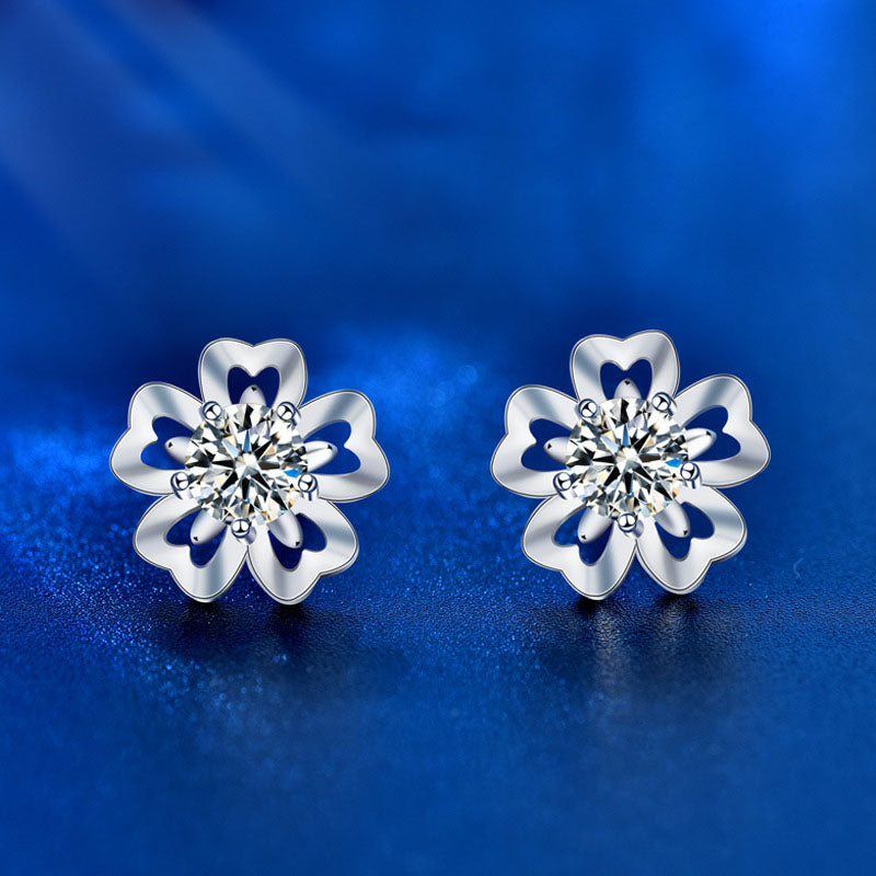 0.5ct Moissanite Sakura Flower Stud Earrings in 925 Sterling Silver