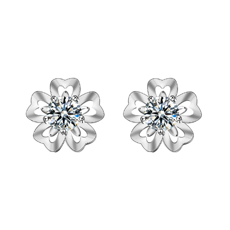 0.5ct Moissanite Sakura Flower Stud Earrings in 925 Sterling Silver