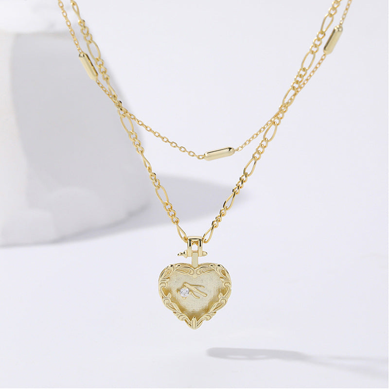 Layered Heart Cubic Zirconia Necklace in 18k Gold Plating