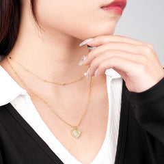 Layered Heart Cubic Zirconia Necklace in 18k Gold Plating