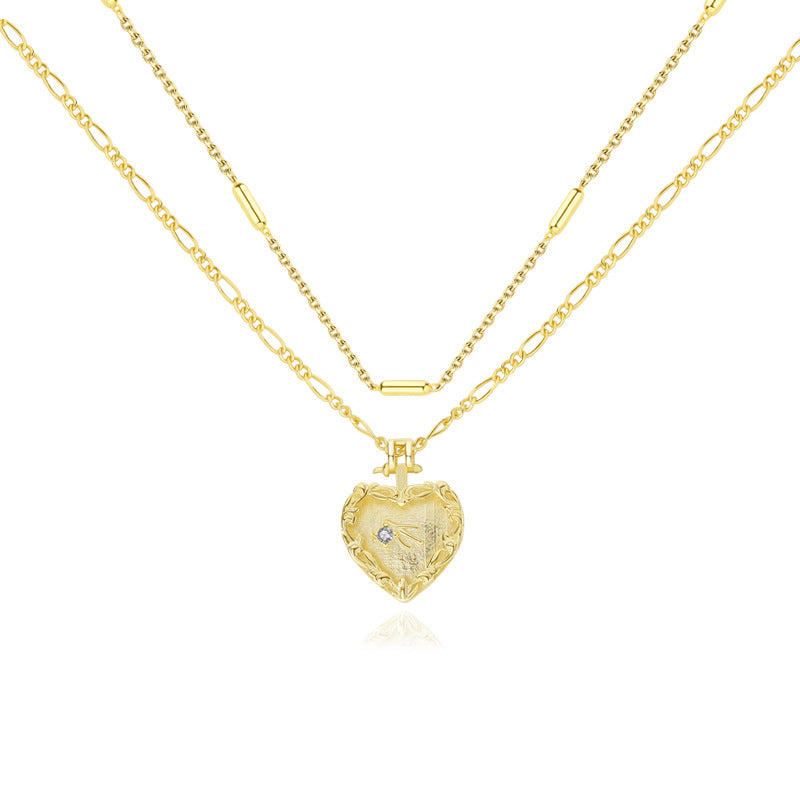 Layered Heart Cubic Zirconia Necklace in 18k Gold Plating