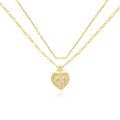 Layered Heart Cubic Zirconia Necklace in 18k Gold Plating