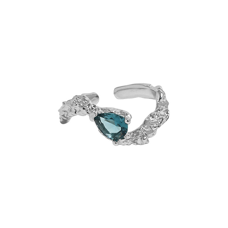 Blue Pear Cut Cubic Zircon Adjustable Ring in 925 Sterling Silver in a white background