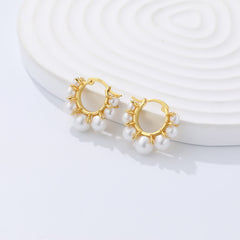 Shell Pearls Hoop Earrings in 925 Sterling Silver