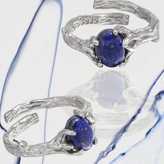 Natural Lapis Lazuli Textured Adjustable Ring in 925 Sterling Silver