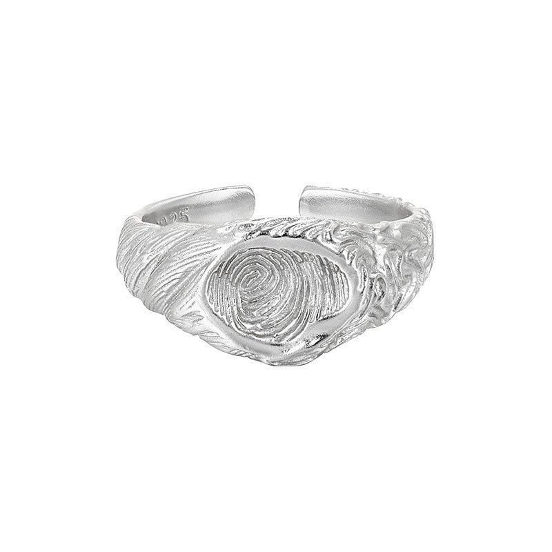 Fingerprint Adjustable Textured Ring in 925 Sterling Silver