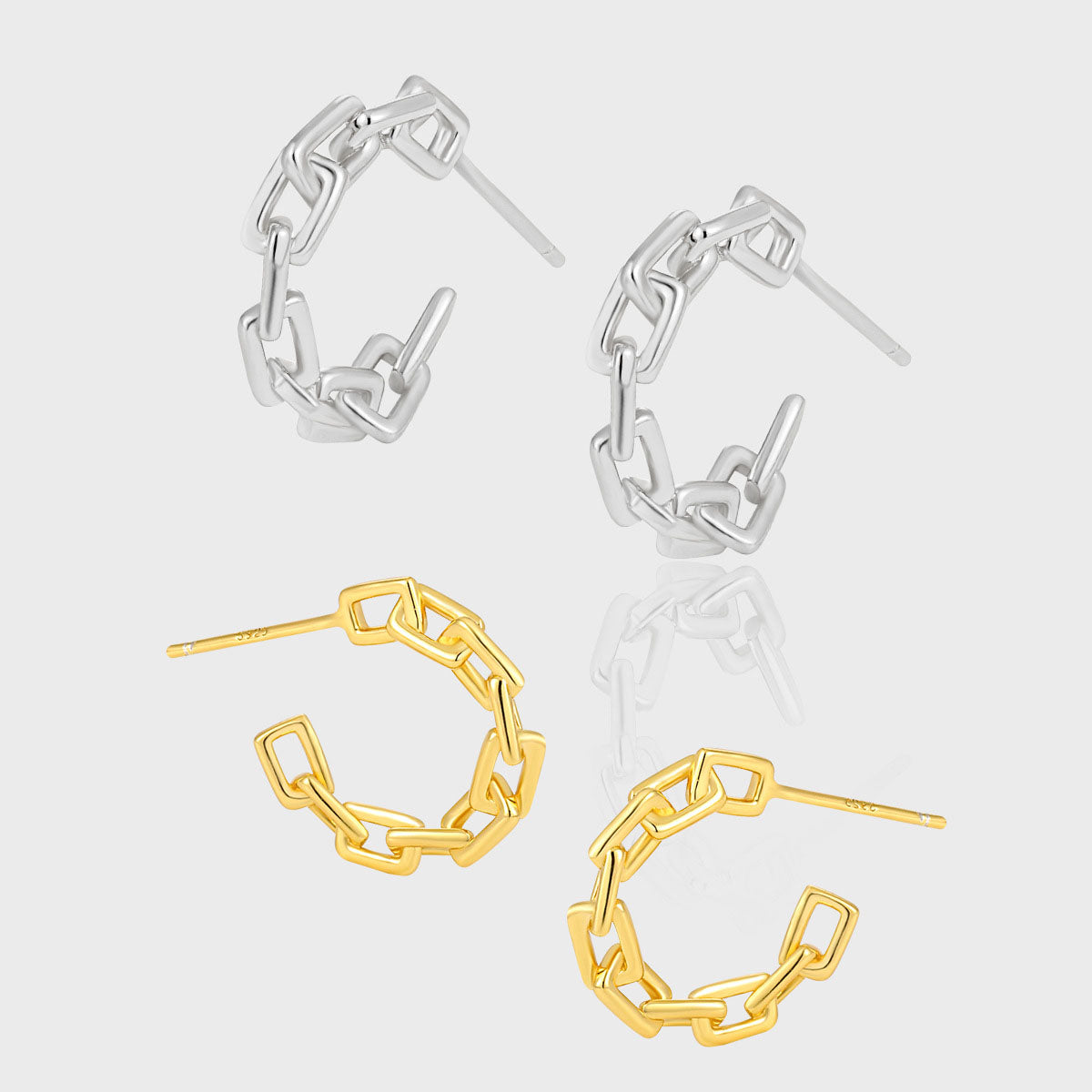 Chain Style Hoop Earrings in 925 Sterling Silver