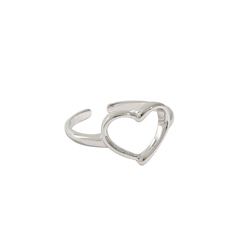 Silverbene Anniversary Hollow Heart 925 Sterling Silver Adjustable Ring