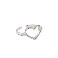 Silverbene Anniversary Hollow Heart 925 Sterling Silver Adjustable Ring