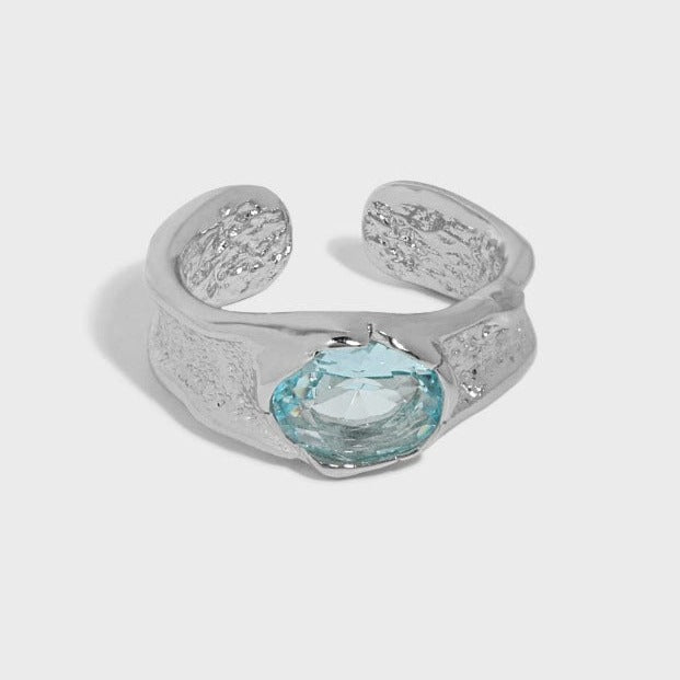 Silverbene Anniversary Oval CZ Irregular Wide 925 Sterling Silver Adjustable Ring