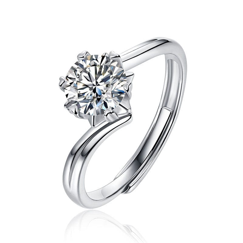 Silverbene Anniversary Six Claw Round Moissanite CZ Twisted 925 Sterling Silver Adjustable Ring