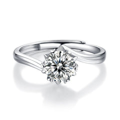 Silverbene Anniversary Six Claw Round Moissanite CZ Twisted 925 Sterling Silver Adjustable Ring