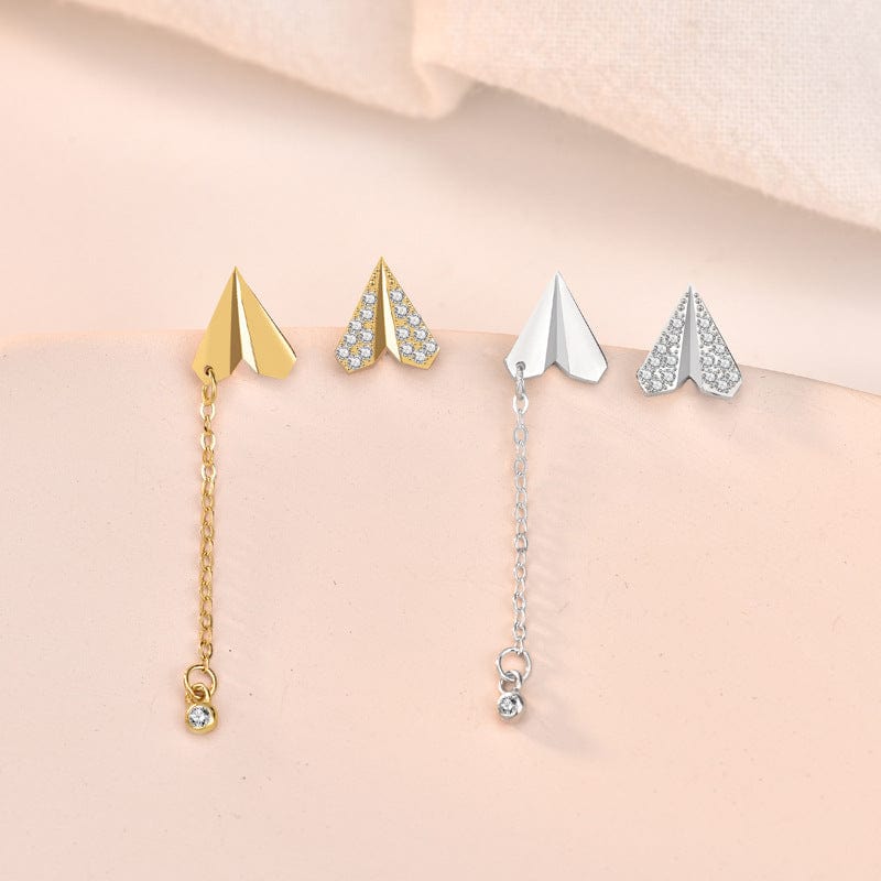 Silverbene Asymmetry CZ Paper Plane Tassels New 925 Sterling Silver Dangling Earrings