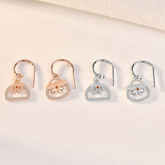 Silverbene Asymmetry Girl CZ Perfume Bottle Bag 925 Sterling Silver Dangling Earrings