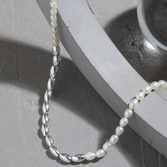 Silverbene Asymmetry Oval Natural Pearl Waterdrop 925 Sterling Silver Necklace