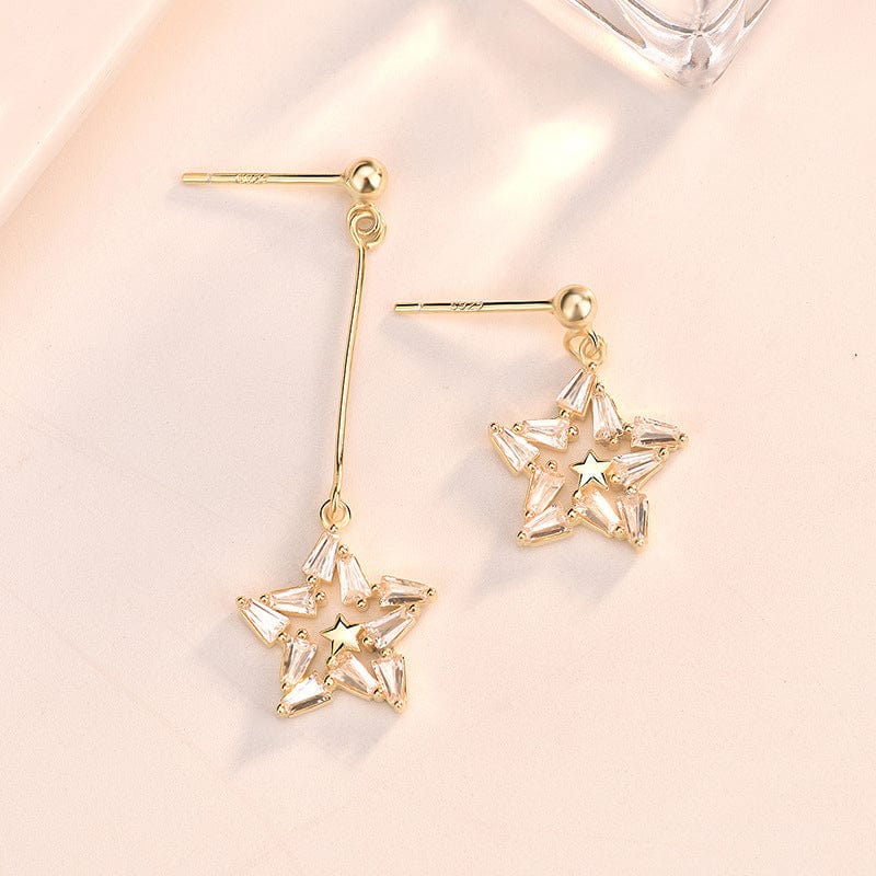 Silverbene Asymmetry Shining CZ Star 925 Sterling Silver Dangling Earrings