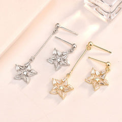 Silverbene Asymmetry Shining CZ Star 925 Sterling Silver Dangling Earrings