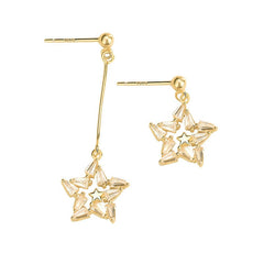 Silverbene Asymmetry Shining CZ Star 925 Sterling Silver Dangling Earrings