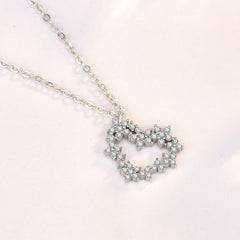 Silverbene Beautiful CZ Heart Garland 925 Sterling Silver Necklace