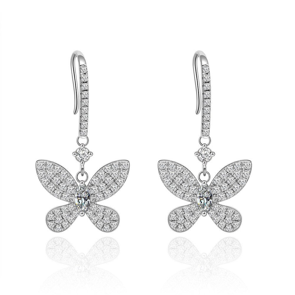 silverbene Beautiful Flying CZ Butterfly 925 Sterling Silver Dangling Earrings