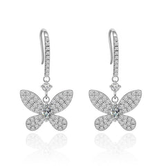 silverbene Beautiful Flying CZ Butterfly 925 Sterling Silver Dangling Earrings