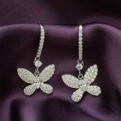 silverbene Beautiful Flying CZ Butterfly 925 Sterling Silver Dangling Earrings