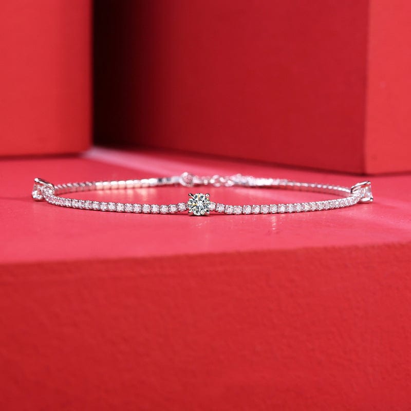 Silverbene Bracelet 0.3ct Moissanite Omega Bracelet in 925 Sterling Silver & Rhodium Plating