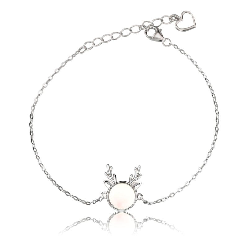 Silverbene Bracelet White Natural Moonstone Elk Bracelet in 925 Sterling Silver & Rhodium Plating