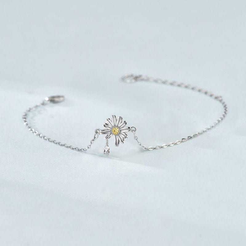 Silverbene Bracelet Zircon Daisy Flower Bracelet in 925 Sterling Silver & Rhodium Plating