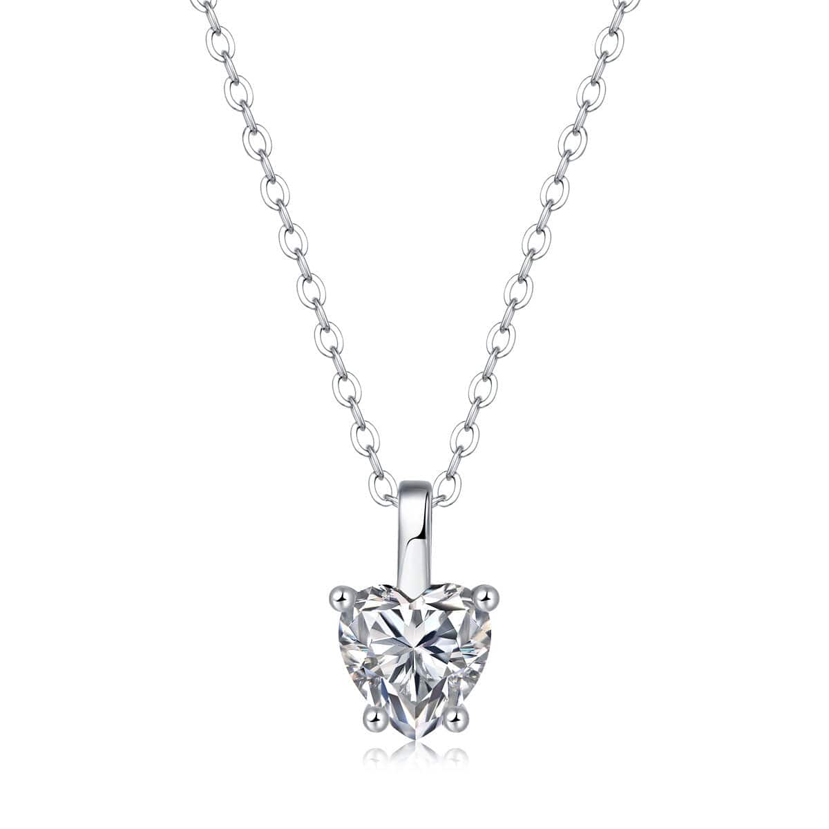 Silver Casual Moissanite Heart Dangle 925 Sterling Silver Necklace