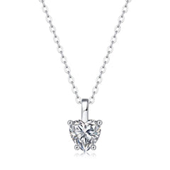 Silver Casual Moissanite Heart Dangle 925 Sterling Silver Necklace