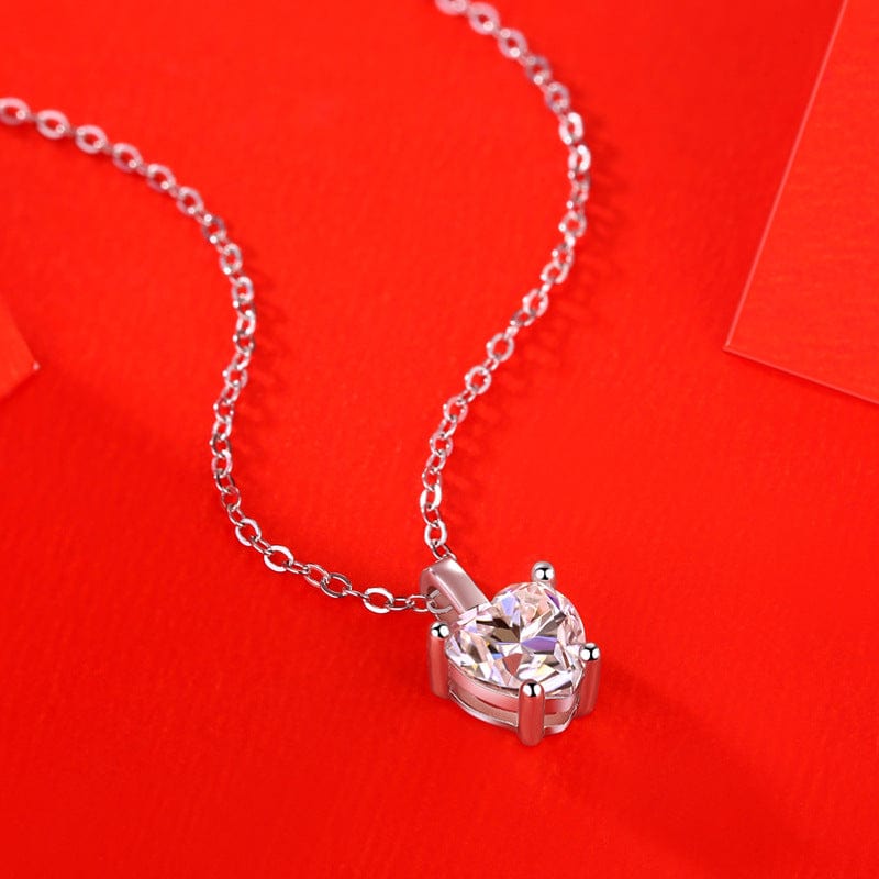 Silver Casual Moissanite Heart Dangle 925 Sterling Silver Necklace