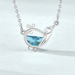 Silverbene Cute CZ Whale Fish 925 Sterling Silver Necklace