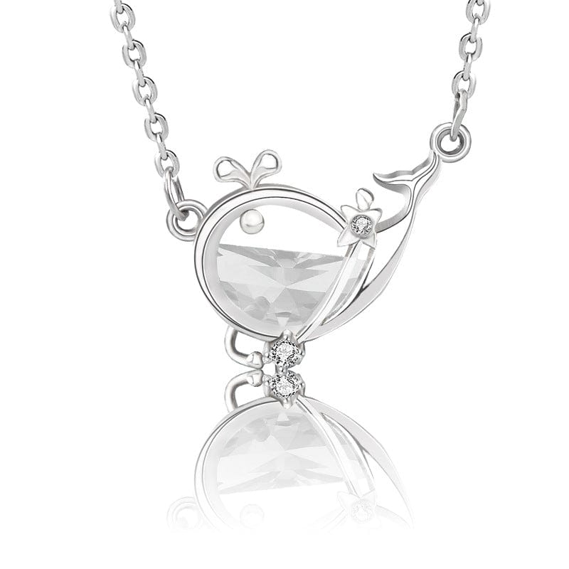 Silverbene Cute CZ Whale Fish 925 Sterling Silver Necklace