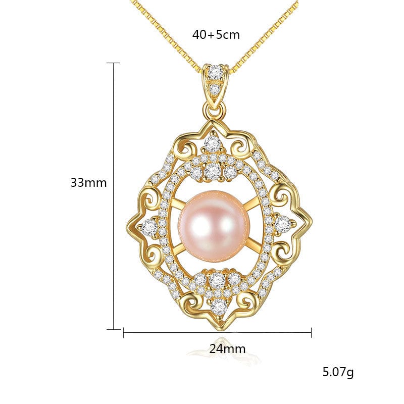 Silverbene CZ Hollow Flowers Natural Pearl 925 Silver Necklace