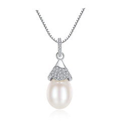 Silverbene CZ Waterdrop Natural Pearl 925 Silver Necklace