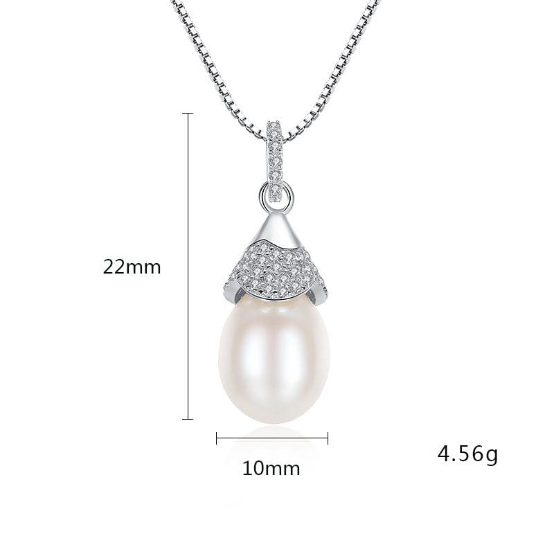 Silverbene CZ Waterdrop Natural Pearl 925 Silver Necklace