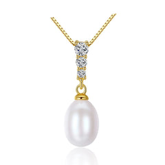 Silverbene CZ Waterdrop Natural Pearl 925 Silver Necklace